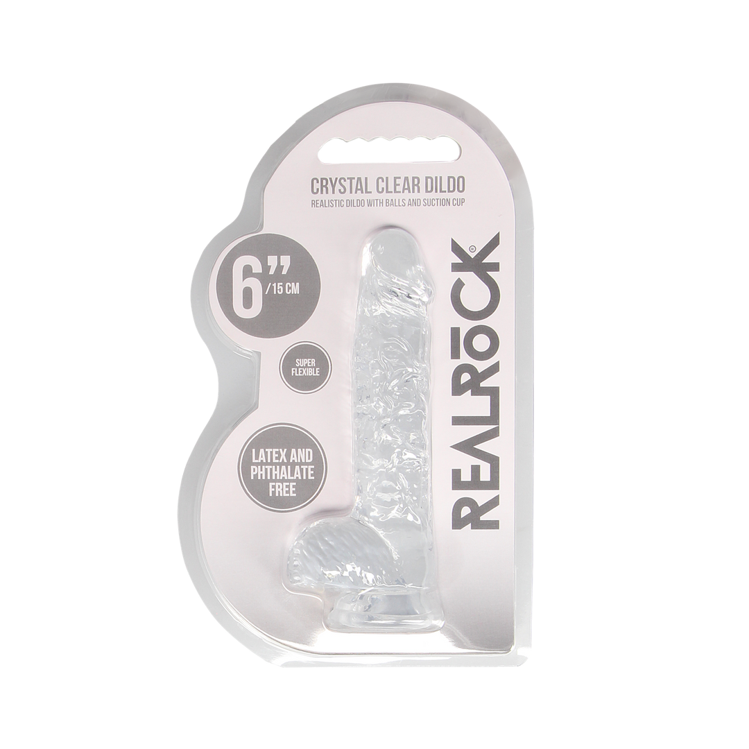 RealRock Realistic Dildo with Balls 15 cm · realistické dildo s varlaty · průhledné