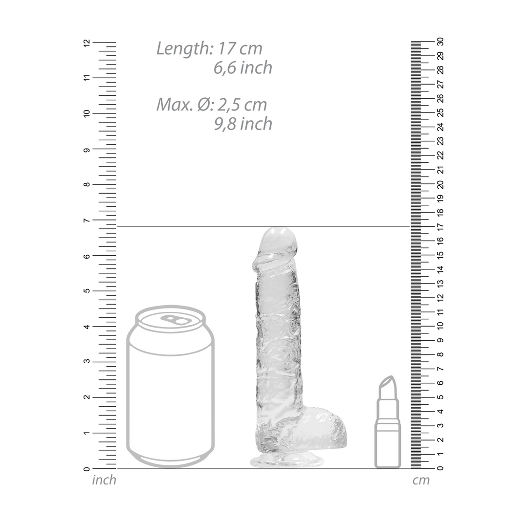 RealRock Realistic Dildo with Balls 15 cm · realistické dildo s varlaty · průhledné