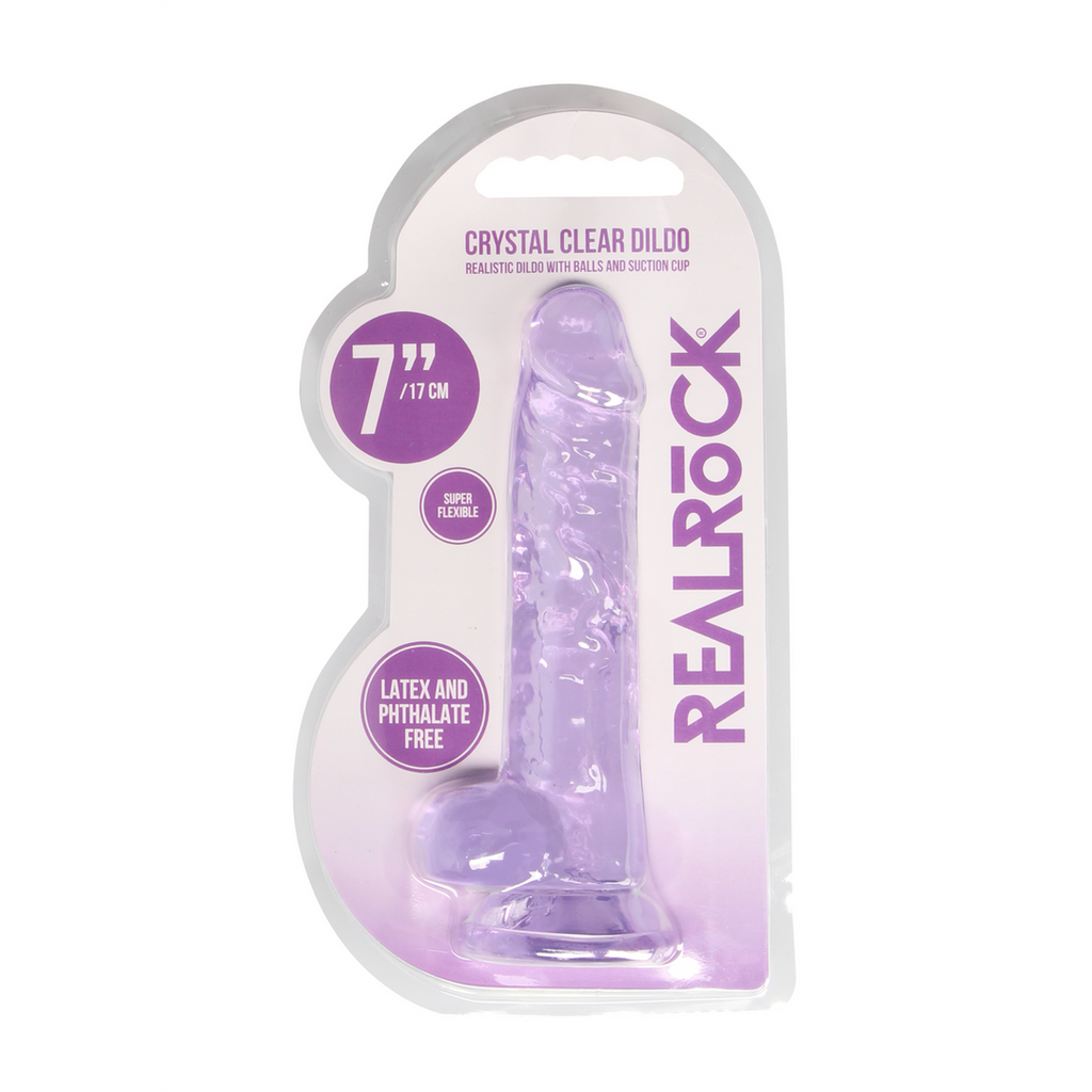 RealRock Realistic Dildo with Balls 18 cm · realistické dildo s varlaty a přísavkou · fialová