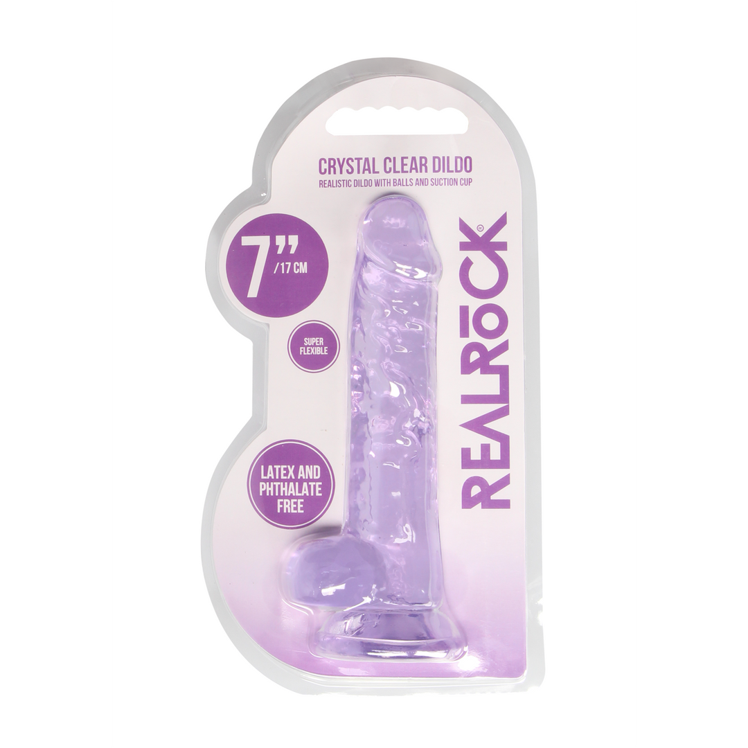 RealRock Realistic Dildo with Balls 18 cm · realistické dildo s varlaty a přísavkou · fialová