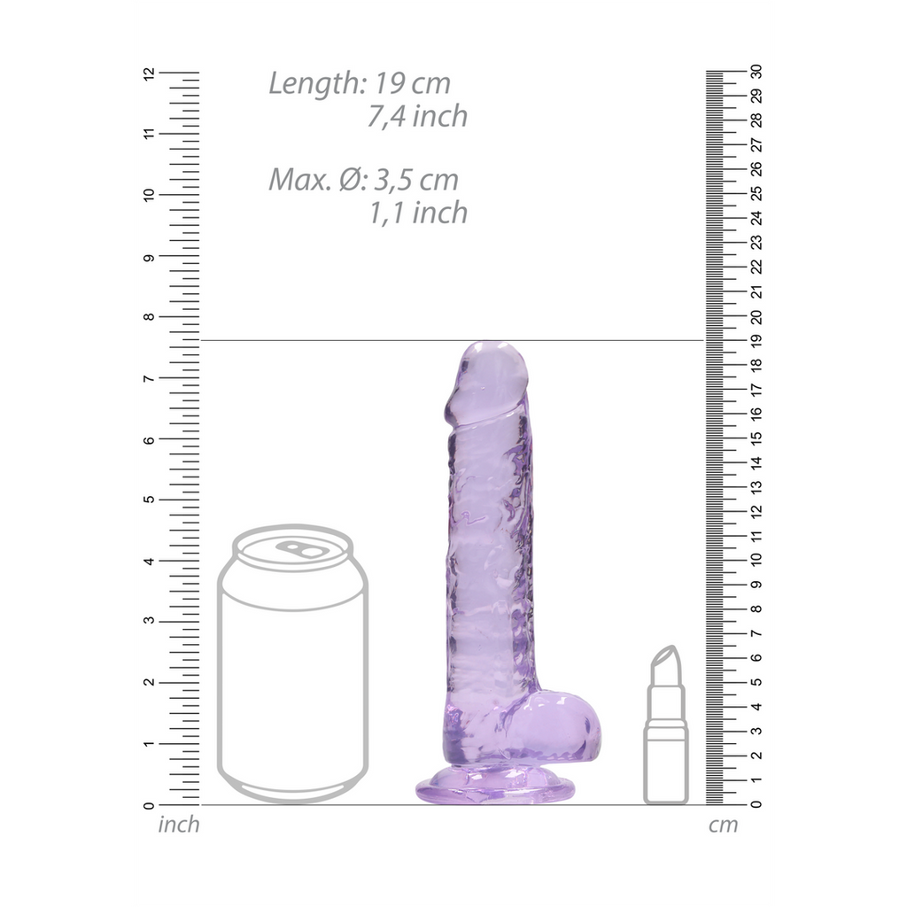 RealRock Realistic Dildo with Balls 18 cm · realistické dildo s varlaty a přísavkou · fialová