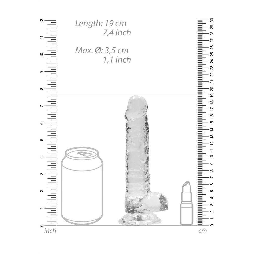 RealRock Realistic Dildo with Balls 18 cm · realistické dildo s varlaty · průhledné