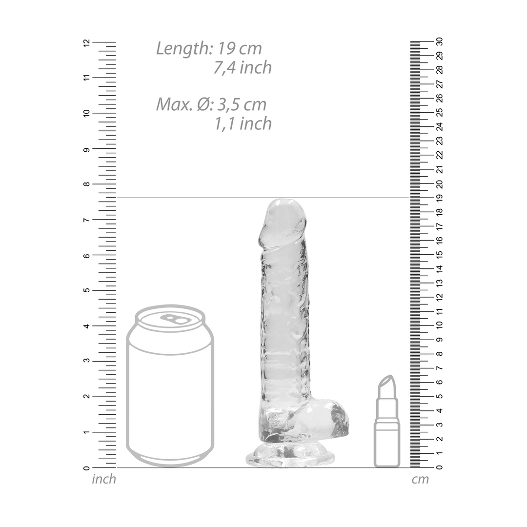 RealRock Realistic Dildo with Balls 18 cm · realistické dildo s varlaty · průhledné