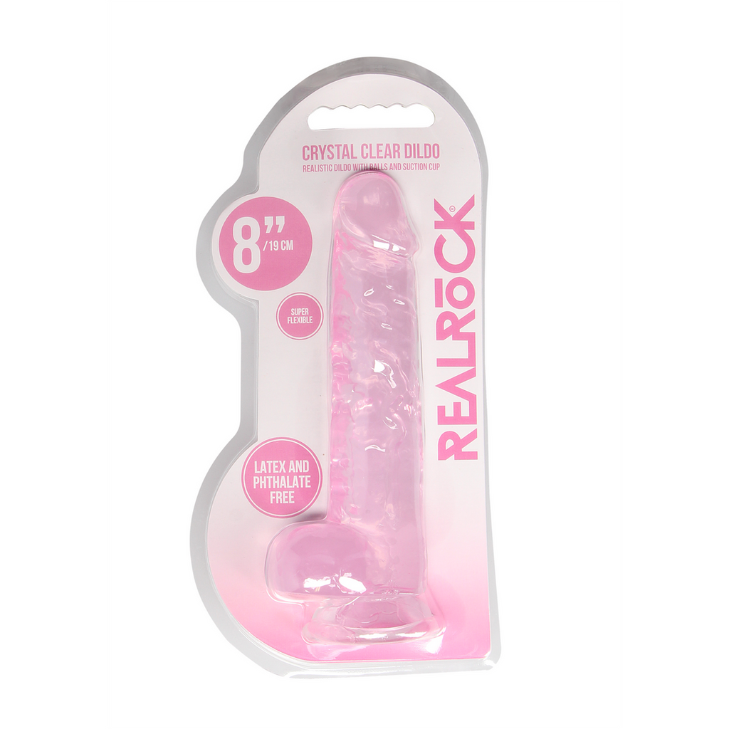 RealRock Realistic Dildo with Balls 21 cm · realistické dildo s varlaty a přísavkou · růžová