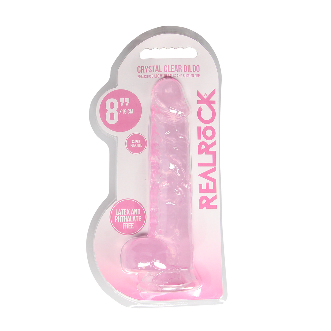 RealRock Realistic Dildo with Balls 21 cm · realistické dildo s varlaty a přísavkou · růžová