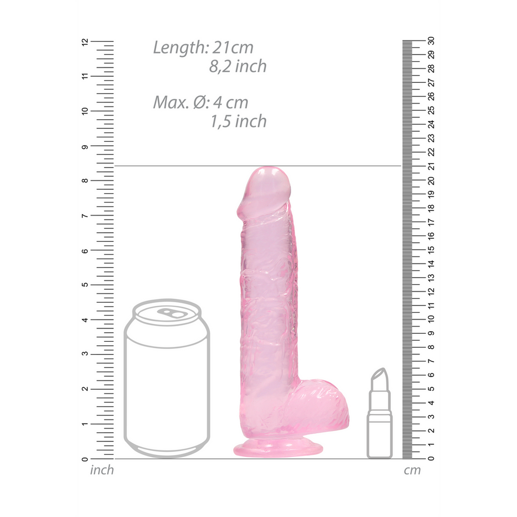 RealRock Realistic Dildo with Balls 21 cm · realistické dildo s varlaty a přísavkou · růžová