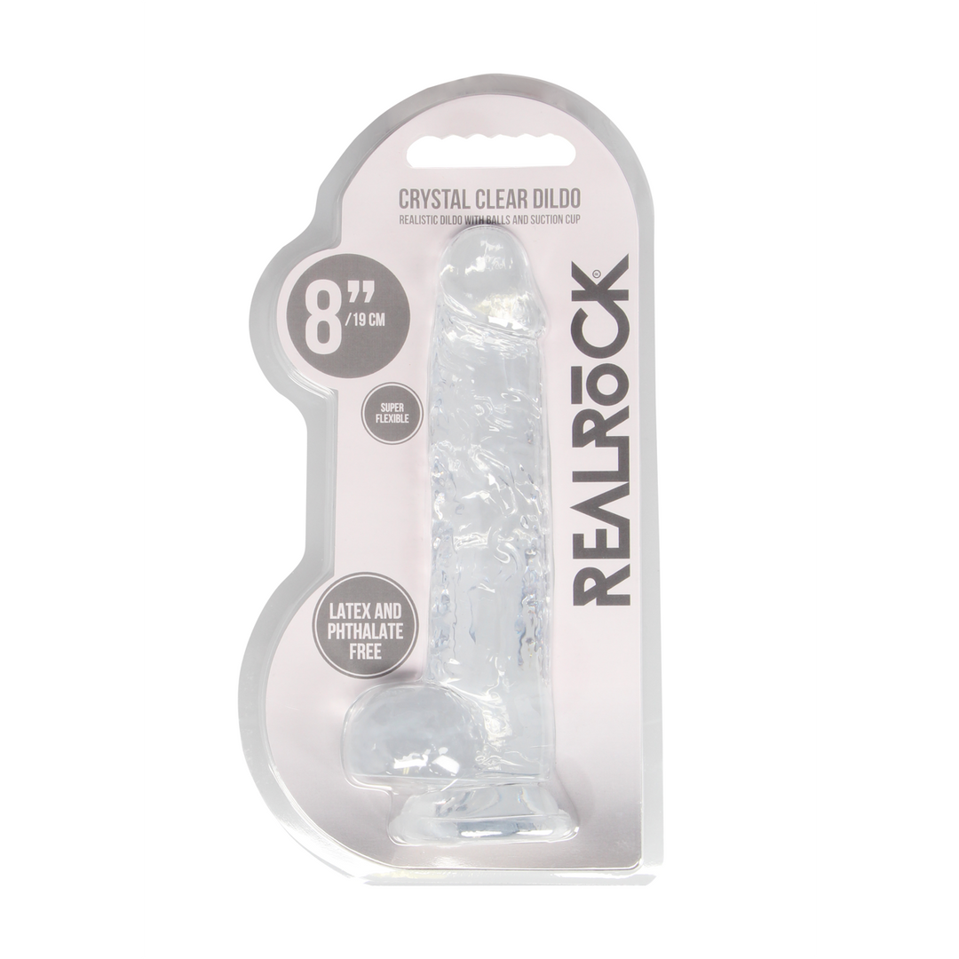 RealRock Realistic Dildo with Balls 21 cm · realistické dildo s varlaty a přísavkou · průhledná