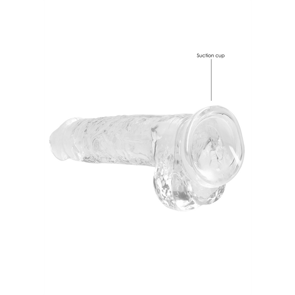 RealRock Realistic Dildo with Balls 21 cm · realistické dildo s varlaty a přísavkou · průhledná
