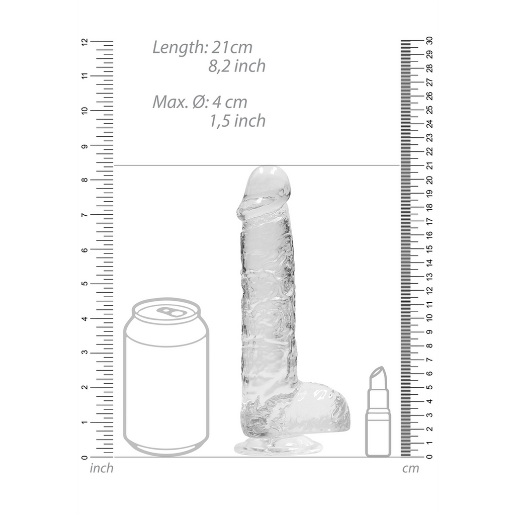 RealRock Realistic Dildo with Balls 21 cm · realistické dildo s varlaty a přísavkou · průhledná