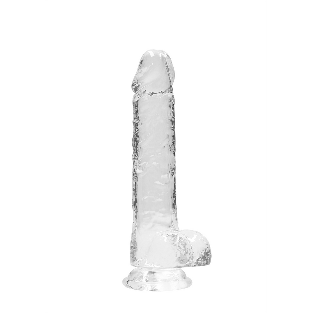 RealRock Realistic Dildo with Balls 21 cm · realistické dildo s varlaty a přísavkou · průhledná