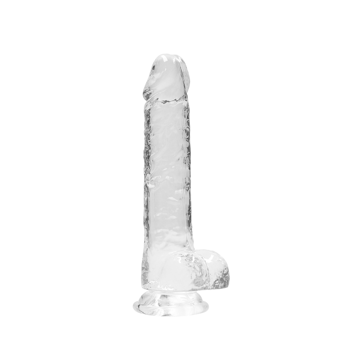 RealRock Realistic Dildo with Balls 21 cm · realistické dildo s varlaty a přísavkou · průhledná