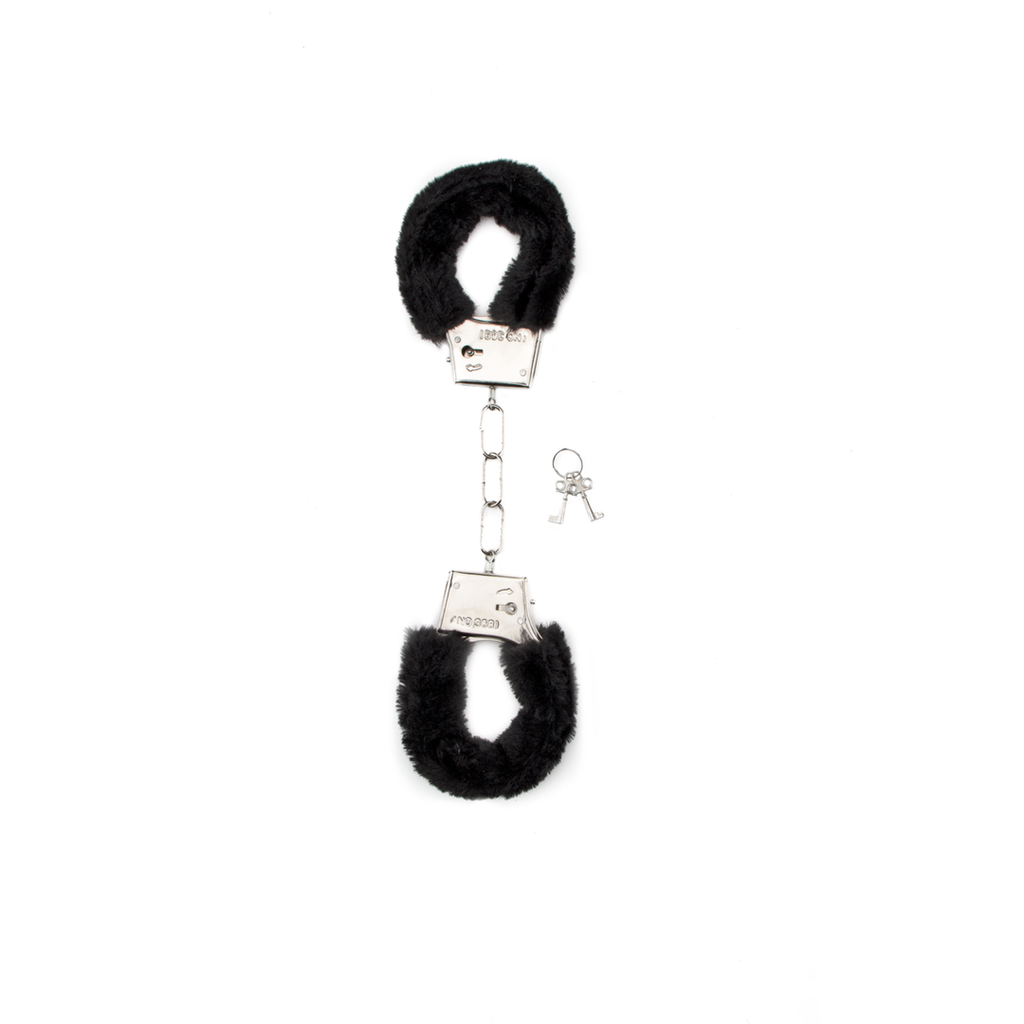 Shots Furry Handcuffs · plyšová pouta na zápěstí · černá
