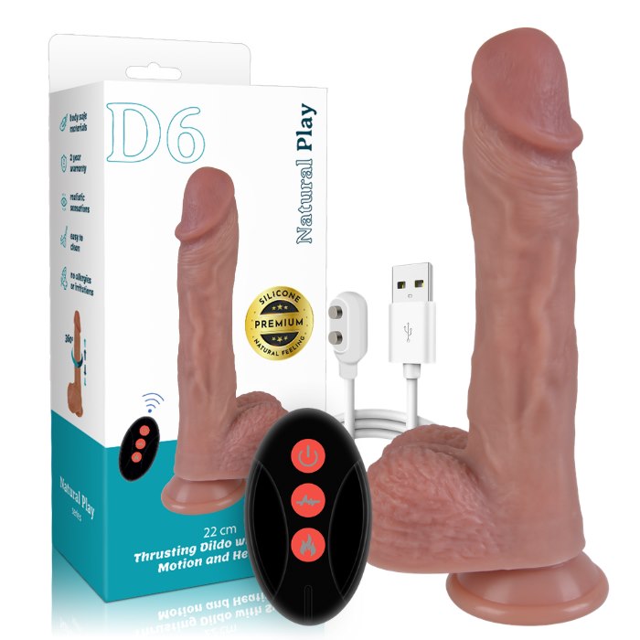 EroSpace Natural Play D6 přirážecí dildo s rotací a ohřevem, 22 cm