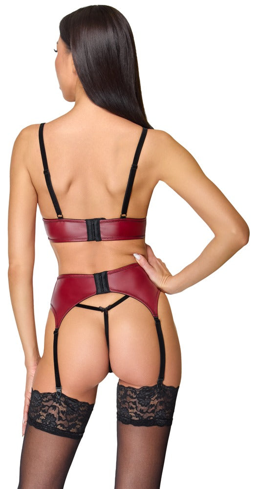 Cottelli Lingerie podvazkový set podprsenka, podvazkový pás a tanga, červenočerná, vel. S