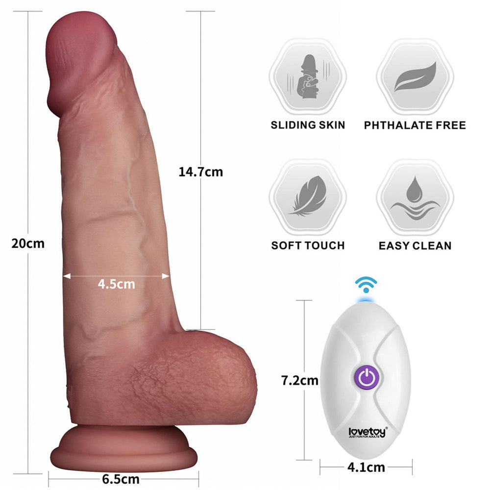 Lovetoy Vibrating Sliding Skin Pro II 8'' vibrating silicone dildo with remote