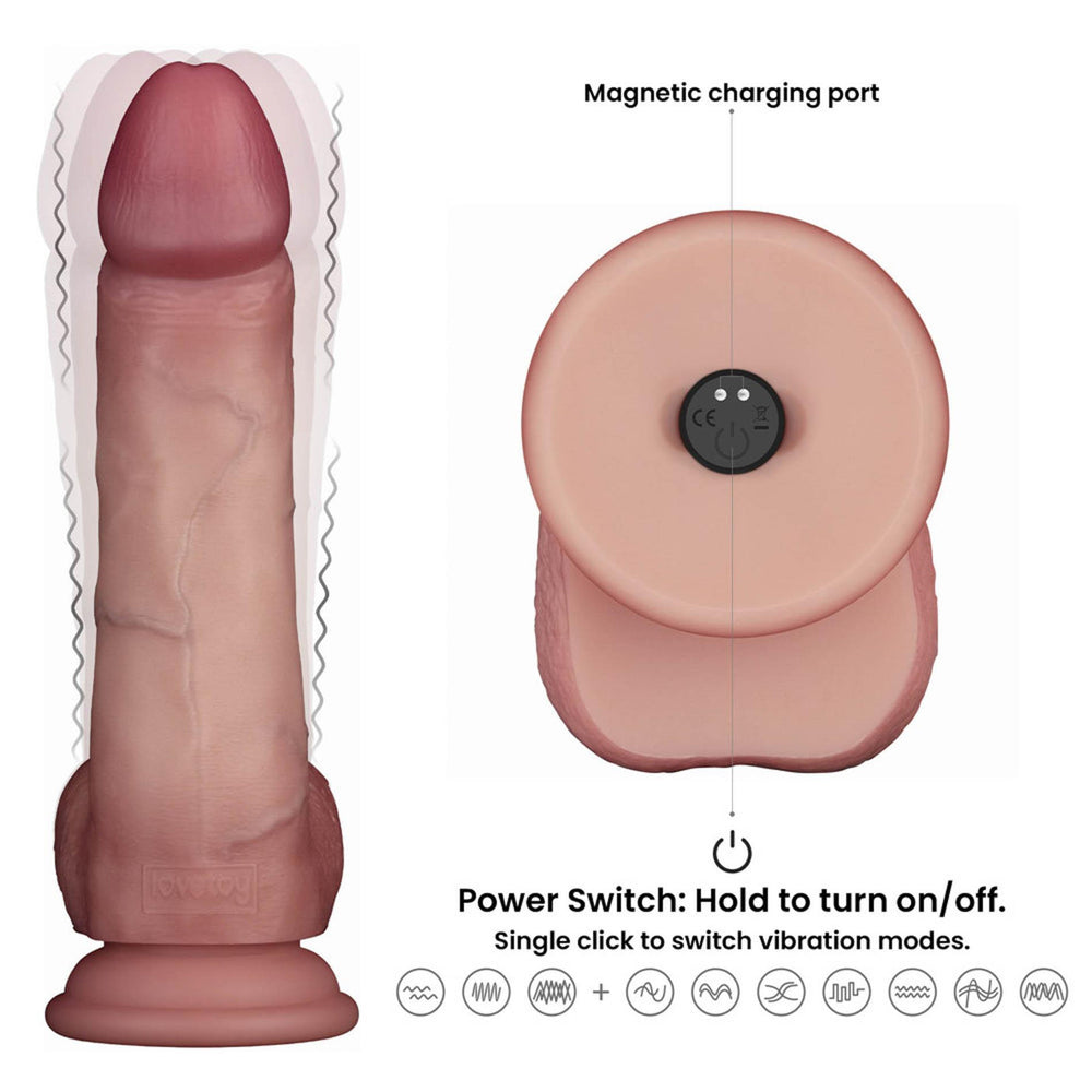 Lovetoy Vibrating Sliding Skin Pro II 8'' vibrating silicone dildo with remote