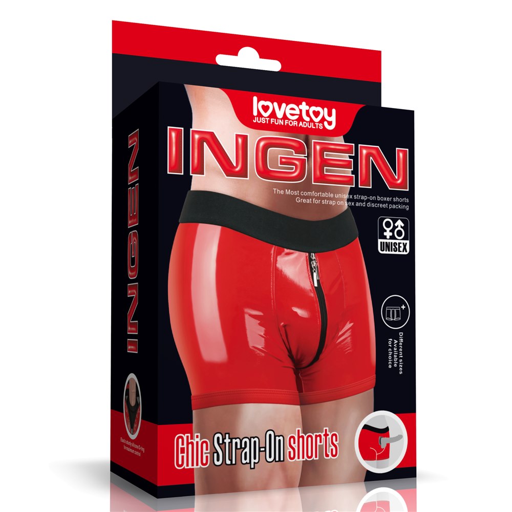 Lovetoy Chic Strap-On Shorts červené strap-on kraťasy, pas 71 až 79 cm