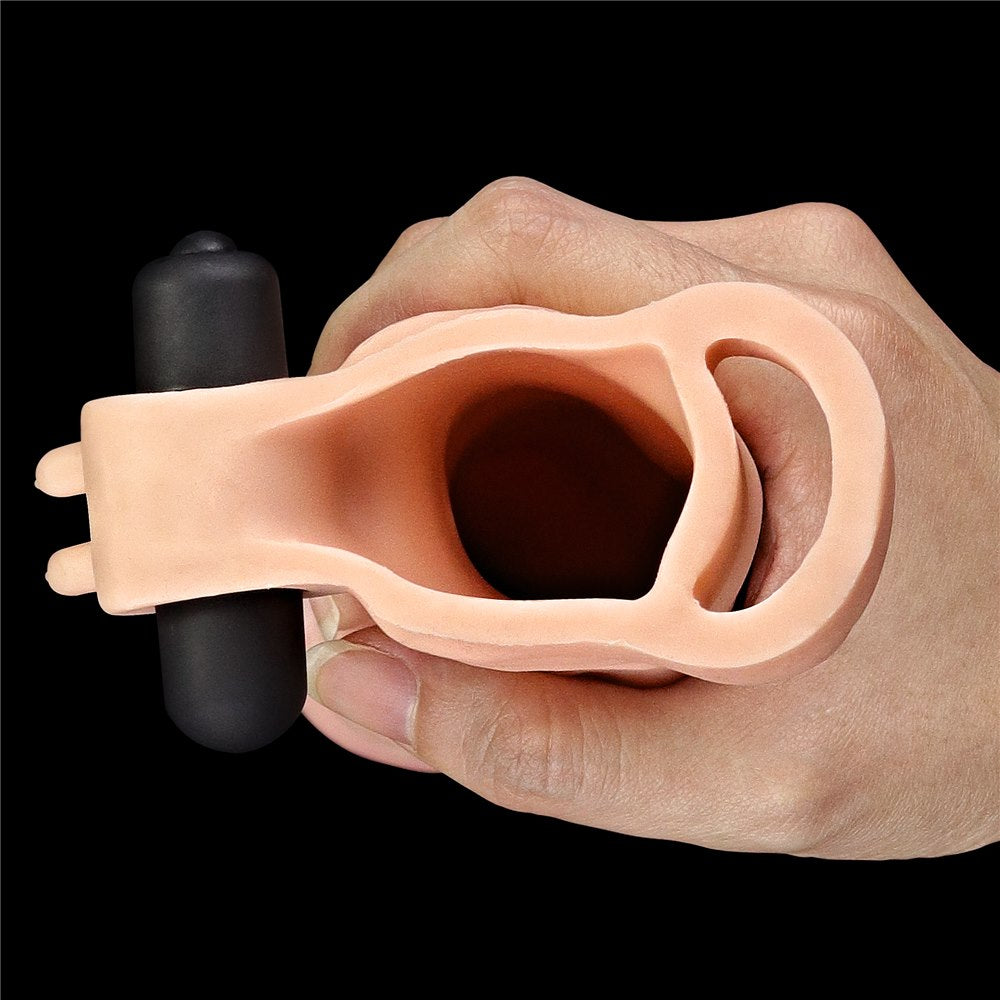 Lovetoy Pleasure X Tender realistický návlek na penis, vibrační 19 cm