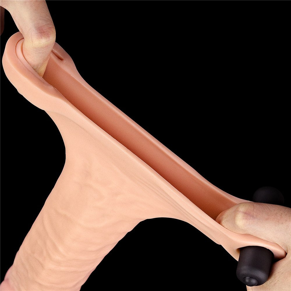 Lovetoy Pleasure X Tender realistický návlek na penis, vibrační 19 cm