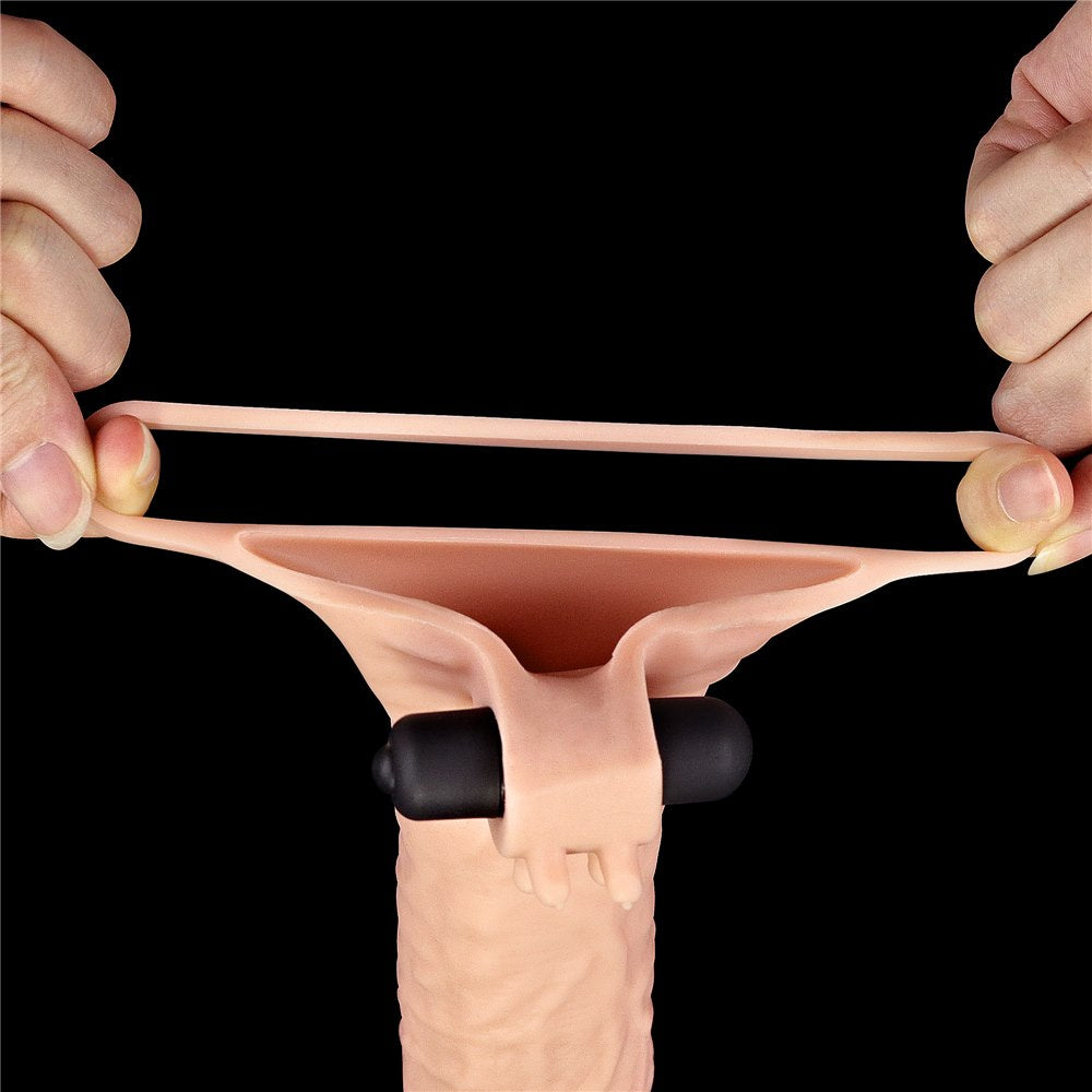 Lovetoy Pleasure X Tender realistický návlek na penis, vibrační 19 cm