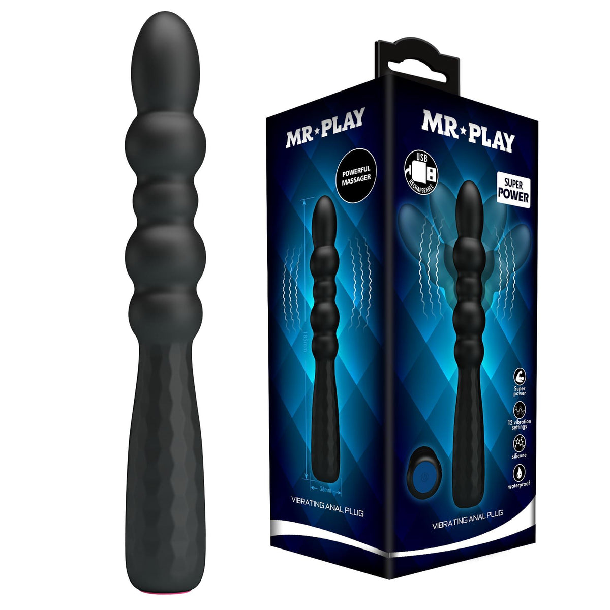 Mr. Play Powerful Massager ohebný anální vibrátor, 12 režimů